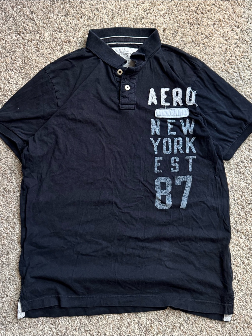 Aeropostale Men’s XL Black Polo Shirt Aero New York EST 87 Graphic Cotton Y2K